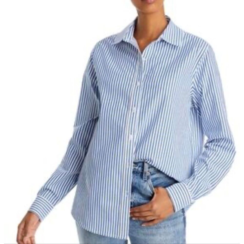 Casa Cabana Women’s Striped Button Down Shirt Coastal Style Size XS NWOT